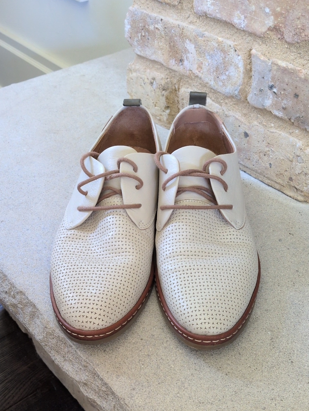 PIKOLINOS I Cream Perforated Leather Santander Oxfords with Brown Trim, 41 - Picture 3 of 16